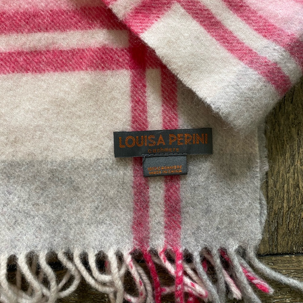 Louisa Perrin Pink and Gray Plaid Scarf